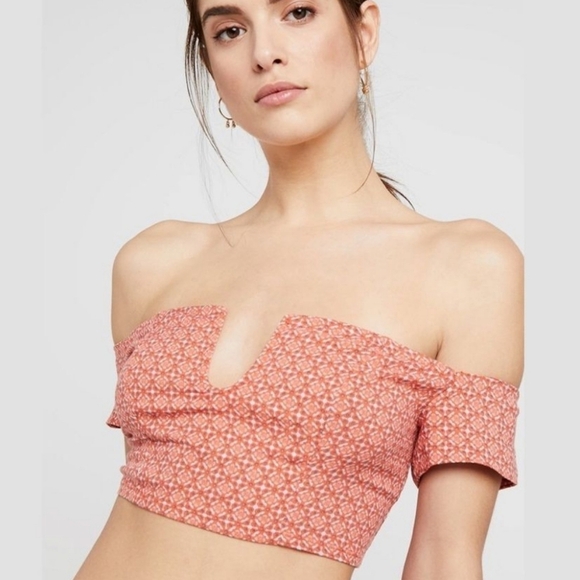Free People Intimately Lucky Now Brami Off Shoulder Crop Top Vermilion Sz M - Picture 5 of 5